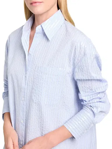 TWP Women's Big Joe Sequined Striped Mini-Shirtdress - Blue Midnight - Size Large | Thumbnail 5