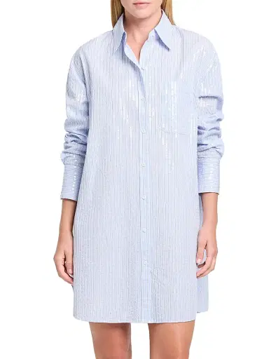 TWP Women's Big Joe Sequined Striped Mini-Shirtdress - Blue Midnight - Size Large | Thumbnail 1