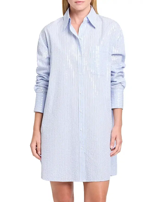 Women's Big Joe Sequined Striped Mini-Shirtdress - Blue Midnight