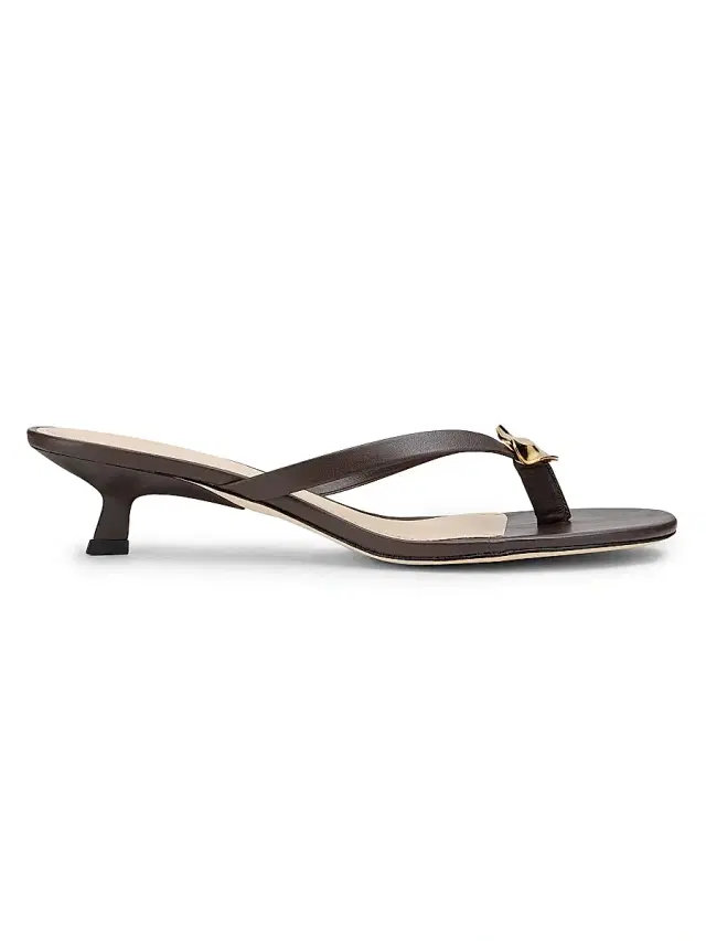 22élevé Women's 40MM Leather Kitten-Heel Sandals - Chocolate