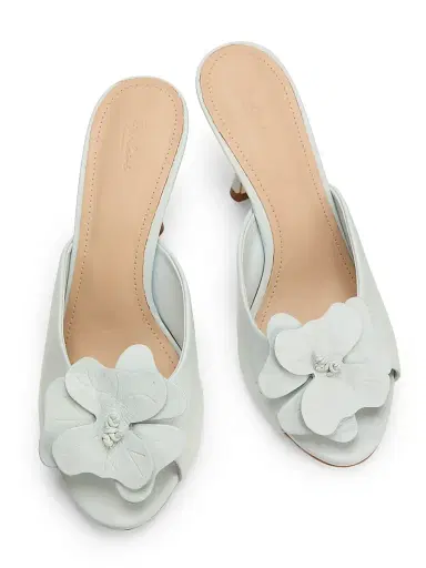 22élevé Women's 90MM Floral Appliqué Leather Mules - Ice Melt - Size 11.5 | Thumbnail 4