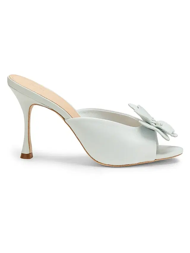 22élevé Women's 90MM Floral Appliqué Leather Mules - Ice Melt