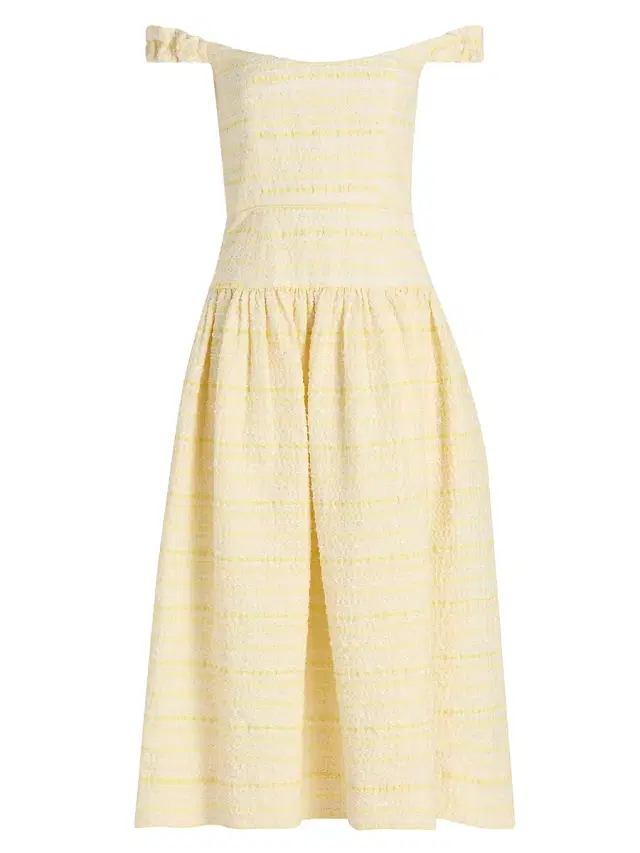 Women's Giorgia Textured Striped Organza Midi-Dress - Lemon Yellow