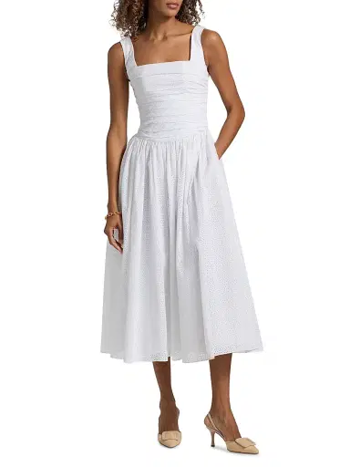 Markarian Women's Maeve Ruched Eyelet Cotton Midi-Dress - White Floral Eyelet | Thumbnail 2 Markarian Women's Maeve Ruched Eyelet Cotton Midi-Dress - White Floral Eyelet | Thumbnail 2