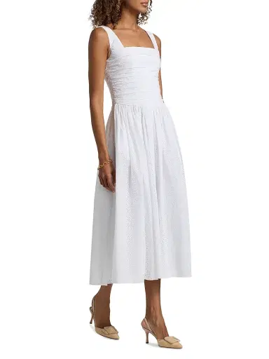 Markarian Women's Maeve Ruched Eyelet Cotton Midi-Dress - White Floral Eyelet | Thumbnail 4 Markarian Women's Maeve Ruched Eyelet Cotton Midi-Dress - White Floral Eyelet | Thumbnail 4