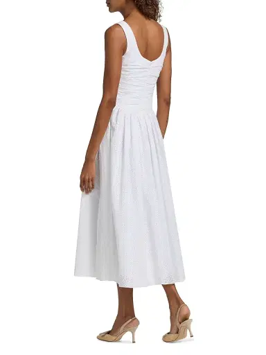 Markarian Women's Maeve Ruched Eyelet Cotton Midi-Dress - White Floral Eyelet | Thumbnail 5 Markarian Women's Maeve Ruched Eyelet Cotton Midi-Dress - White Floral Eyelet | Thumbnail 5