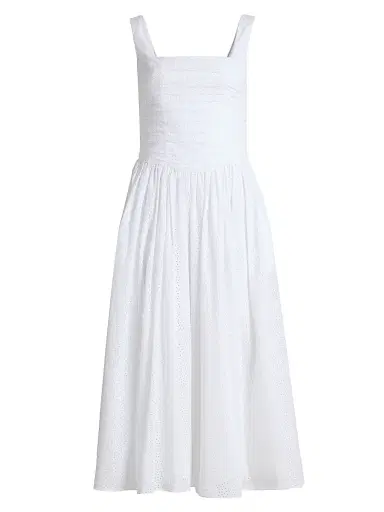 Markarian Women's Maeve Ruched Eyelet Cotton Midi-Dress - White Floral Eyelet | Thumbnail 1 Markarian Women's Maeve Ruched Eyelet Cotton Midi-Dress - White Floral Eyelet | Thumbnail 1