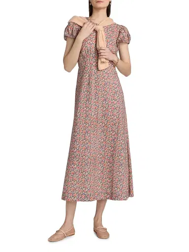 DÔEN Women's Rhodia Floral Puff Sleeve Midi-Dress - Jardin Du Soleil - Size XS | Thumbnail 2