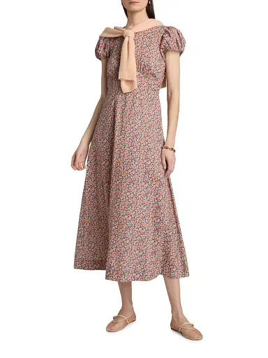 DÔEN Women's Rhodia Floral Puff Sleeve Midi-Dress - Jardin Du Soleil - Size XS | Thumbnail 3