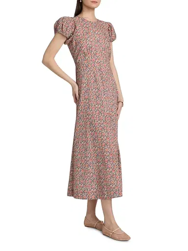 DÔEN Women's Rhodia Floral Puff Sleeve Midi-Dress - Jardin Du Soleil - Size XS | Thumbnail 4