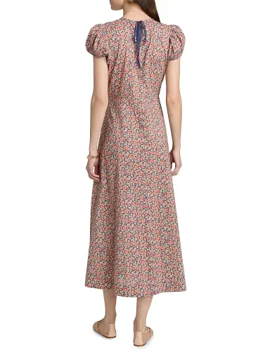 DÔEN Women's Rhodia Floral Puff Sleeve Midi-Dress - Jardin Du Soleil - Size XS | Thumbnail 5