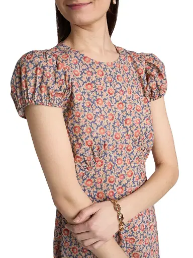 DÔEN Women's Rhodia Floral Puff Sleeve Midi-Dress - Jardin Du Soleil - Size XS | Thumbnail 6