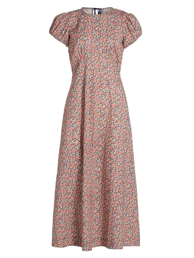 DÔEN Women's Rhodia Floral Puff Sleeve Midi-Dress - Jardin Du Soleil - Size XS | Thumbnail 1
