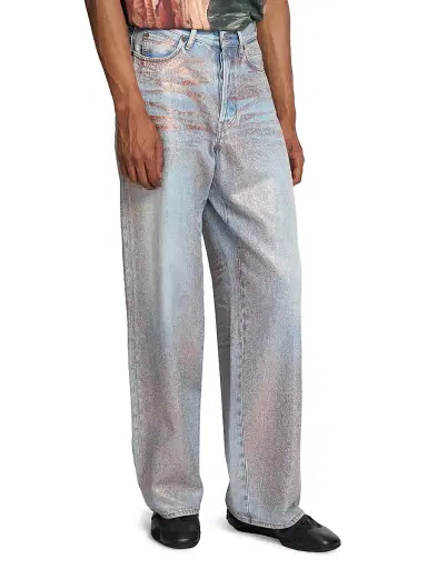 Acne Studios Men's Glitter Dawn Relaxed-Fit Straight-Leg Jeans - Rose Copper Light Blue - Size XL | Thumbnail 3