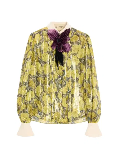 Valentino Garavani Women's Lurex Shirt with Après L'hiver Poppies Print | Thumbnail 1 Valentino Garavani Women's Lurex Shirt with Après L'hiver Poppies Print | Thumbnail 1