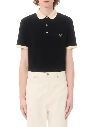 Valentino Garavani Men's Polo Shirt in Cotton Piquet with VGold - Black Butter | Thumbnail 2 Valentino Garavani Men's Polo Shirt in Cotton Piquet with VGold - Black Butter | Thumbnail 2