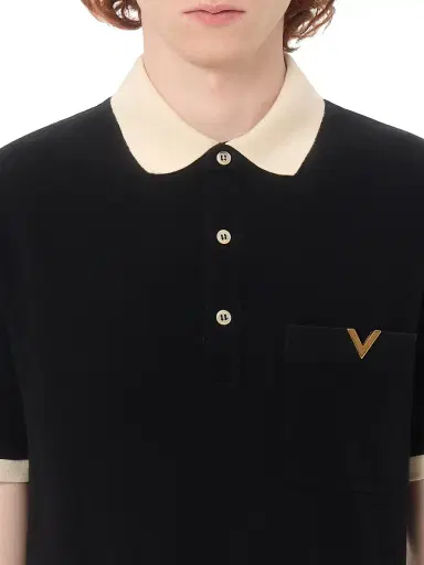 Valentino Garavani Men's Polo Shirt in Cotton Piquet with VGold - Black Butter | Thumbnail 5 Valentino Garavani Men's Polo Shirt in Cotton Piquet with VGold - Black Butter | Thumbnail 5