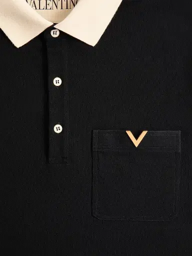 Valentino Garavani Men's Polo Shirt in Cotton Piquet with VGold - Black Butter | Thumbnail 6 Valentino Garavani Men's Polo Shirt in Cotton Piquet with VGold - Black Butter | Thumbnail 6