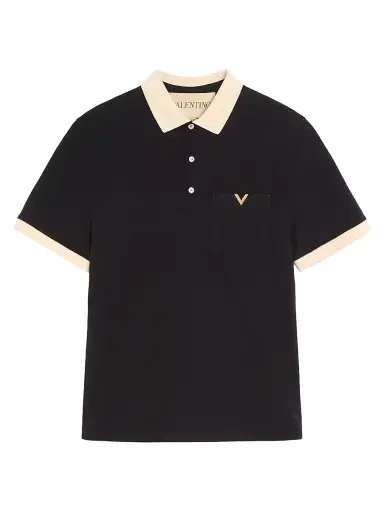 Valentino Garavani Men's Polo Shirt in Cotton Piquet with VGold - Black Butter | Thumbnail 1 Valentino Garavani Men's Polo Shirt in Cotton Piquet with VGold - Black Butter | Thumbnail 1