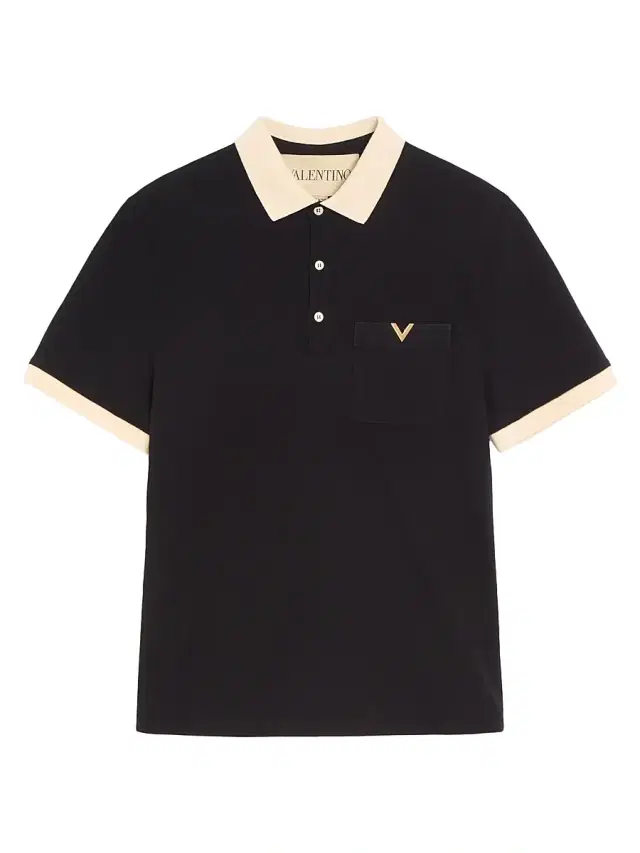 Men's Polo Shirt in Cotton Piquet with VGold - Black Butter