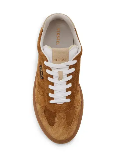 Versace Men's Suede Low-Top Sneakers - Whiskey Ecru | Thumbnail 4 Versace Men's Suede Low-Top Sneakers - Whiskey Ecru | Thumbnail 4