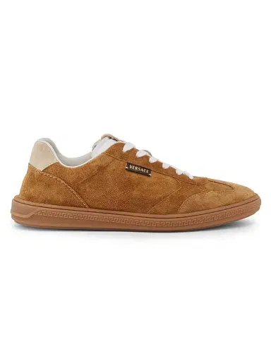 Versace Men's Suede Low-Top Sneakers - Whiskey Ecru | Thumbnail 1 Versace Men's Suede Low-Top Sneakers - Whiskey Ecru | Thumbnail 1