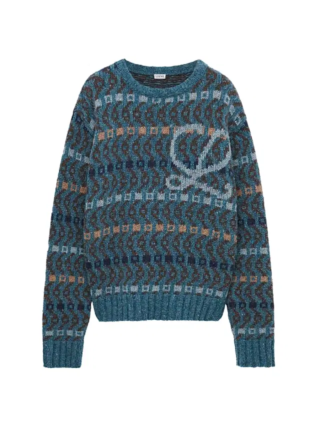 Men's L Intarsia-Knit Crewneck Sweater - Blue Multicolor