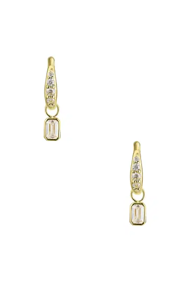 ISA GRUTMAN Emerald Diamond Charm Pave Huggie Earrings | Thumbnail 2 ISA GRUTMAN Emerald Diamond Charm Pave Huggie Earrings | Thumbnail 2