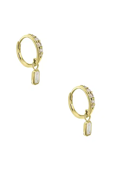 ISA GRUTMAN Emerald Diamond Charm Pave Huggie Earrings | Thumbnail 1 ISA GRUTMAN Emerald Diamond Charm Pave Huggie Earrings | Thumbnail 1