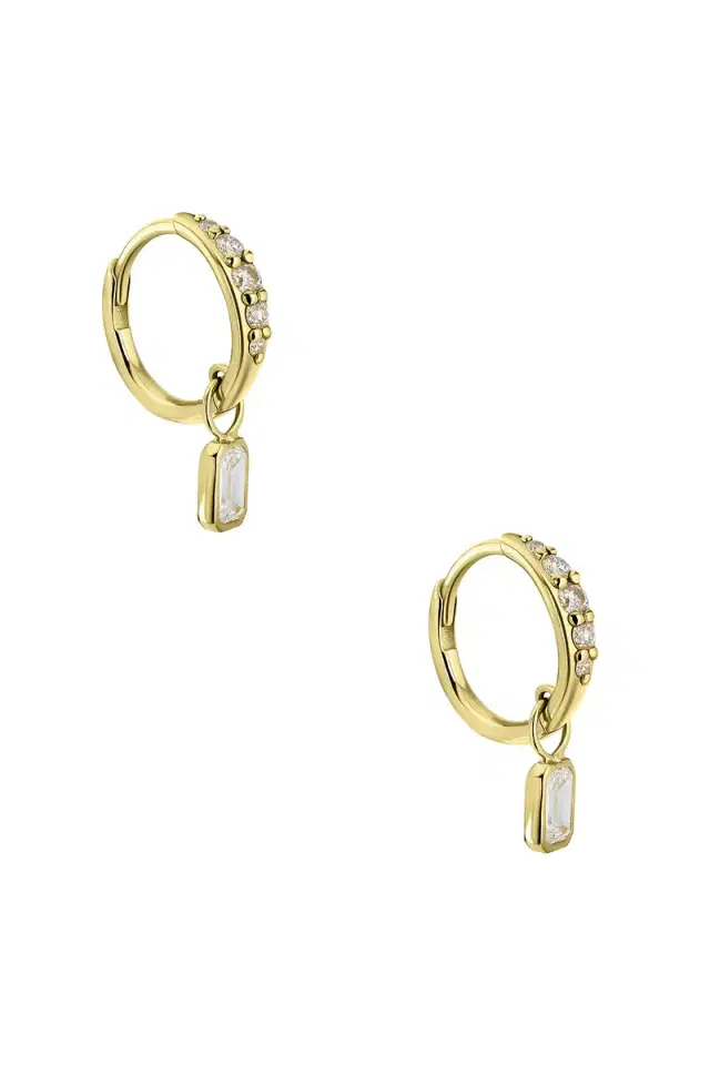 ISA GRUTMAN Emerald Diamond Charm Pave Huggie Earrings