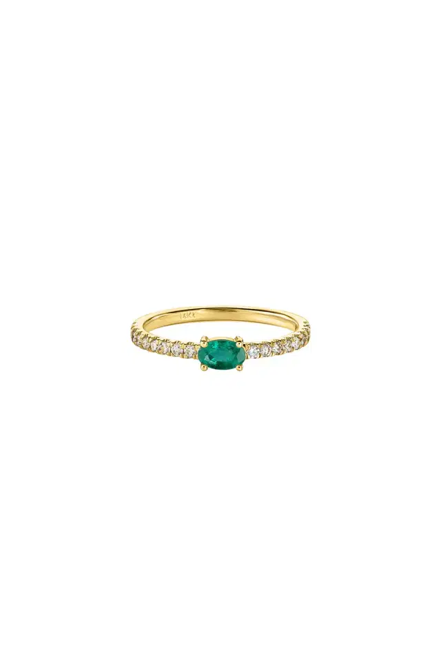 ISA GRUTMAN Oval Emerald Diamond Pave Ring