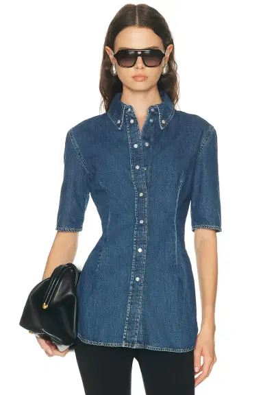Mugler Short Sleeve Button Up Shirt | Thumbnail 1 Mugler Short Sleeve Button Up Shirt | Thumbnail 1