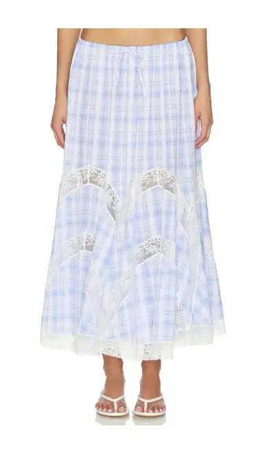 Yuhan Wang Lace Trim Check Maxi Skirt | Thumbnail 1