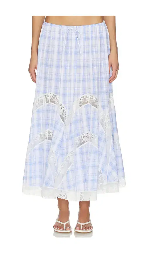 Lace Trim Check Maxi Skirt