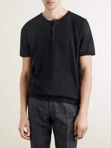 MR P. Pointelle-Knit Linen and Cotton-Blend Henley T-Shirt - Men | Thumbnail 3 MR P. Pointelle-Knit Linen and Cotton-Blend Henley T-Shirt - Men | Thumbnail 3