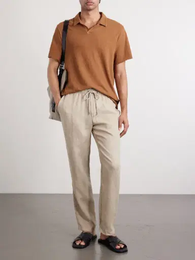 James Perse Straight-Leg Garment-Dyed Linen Drawstring Trousers - Men | Thumbnail 2 James Perse Straight-Leg Garment-Dyed Linen Drawstring Trousers - Men | Thumbnail 2