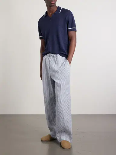 OFFICINE GÉNÉRALE Nilson Straight-Leg Striped Linen and Cotton-Blend Trousers - Men | Thumbnail 2 OFFICINE GÉNÉRALE Nilson Straight-Leg Striped Linen and Cotton-Blend Trousers - Men | Thumbnail 2