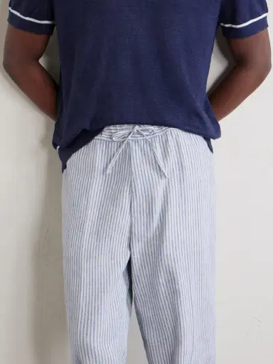 OFFICINE GÉNÉRALE Nilson Straight-Leg Striped Linen and Cotton-Blend Trousers - Men | Thumbnail 5 OFFICINE GÉNÉRALE Nilson Straight-Leg Striped Linen and Cotton-Blend Trousers - Men | Thumbnail 5