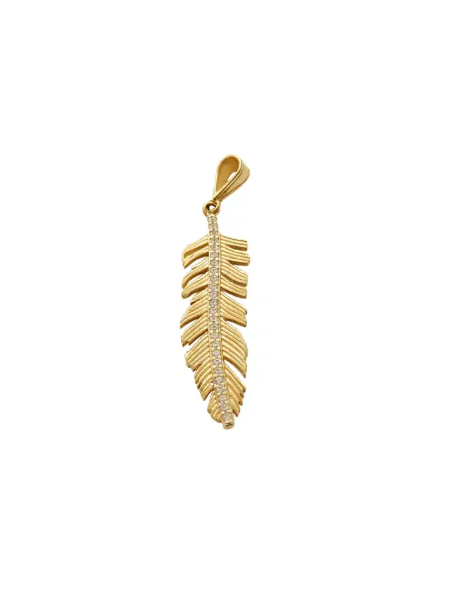 14K Gold Feather Pendant