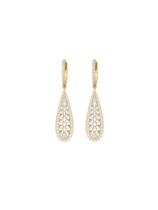 Wish Fine Jewelry 2.00ct Diamond 14K Gold Drop Hoop Earrings