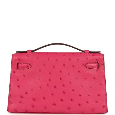 HERMÈS Hermes Kelly Pochette Rose Tyrien Ostrich Palladium Hardware | Thumbnail 4