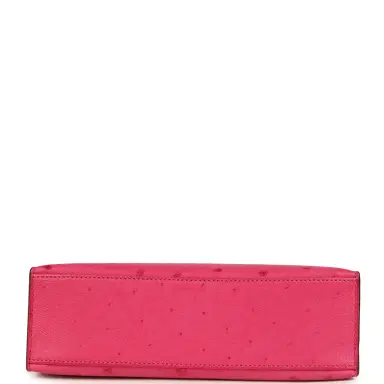 HERMÈS Hermes Kelly Pochette Rose Tyrien Ostrich Palladium Hardware | Thumbnail 6