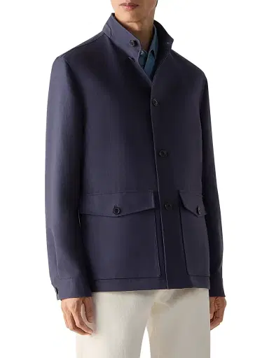 Zegna Men's Cotton and Hemp Chore Coat - Dark Indigo Blue | Thumbnail 2 Zegna Men's Cotton and Hemp Chore Coat - Dark Indigo Blue | Thumbnail 2