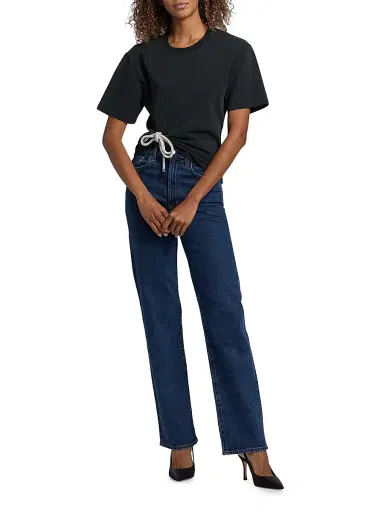 AREA Women's Crystal Knot Cotton T-Shirt - Washed Black | Thumbnail 2
