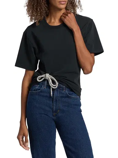AREA Women's Crystal Knot Cotton T-Shirt - Washed Black | Thumbnail 3