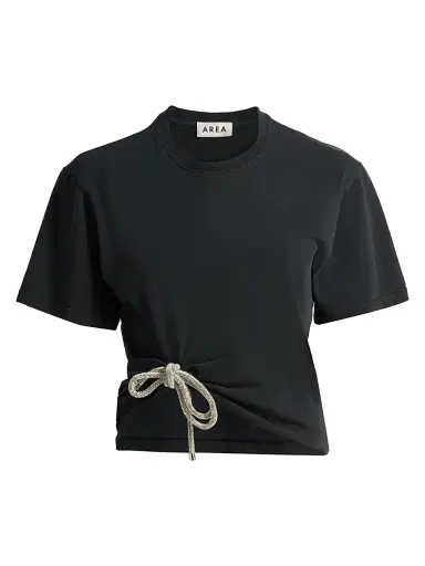 AREA Women's Crystal Knot Cotton T-Shirt - Washed Black | Thumbnail 1