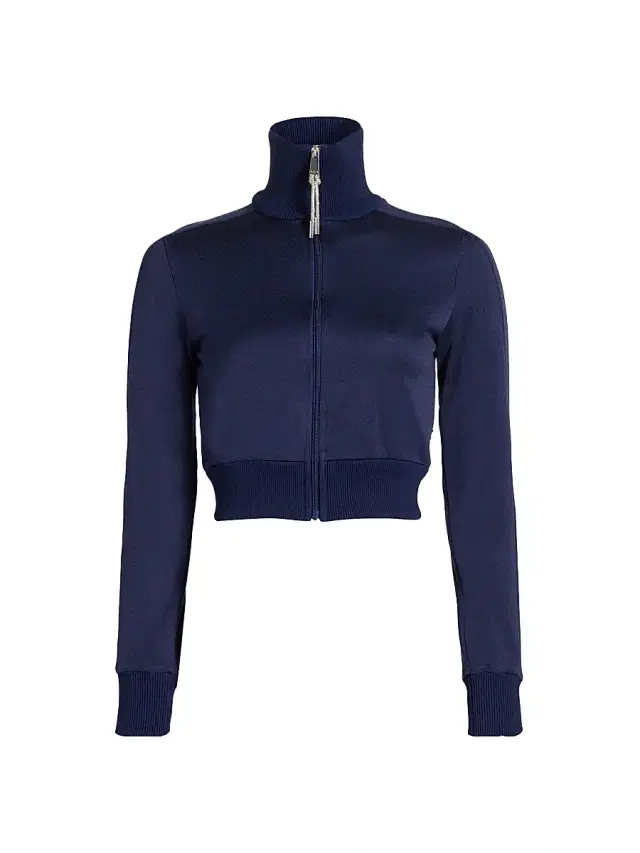Women's Retro Crop Track Jacket - Navy Blue