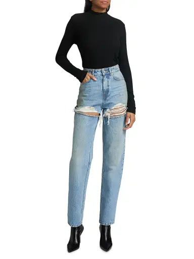 AREA Women's Crystal Fray Slit Jeans - Medium Blue - Size 29 | Thumbnail 2