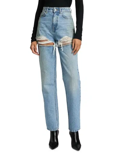 AREA Women's Crystal Fray Slit Jeans - Medium Blue - Size 29 | Thumbnail 3