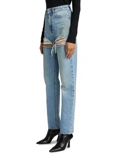 AREA Women's Crystal Fray Slit Jeans - Medium Blue - Size 29 | Thumbnail 4